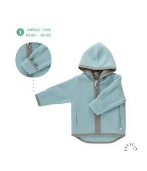 iobio - Wollen jas baby/dreumes met capuchon ijsblauw